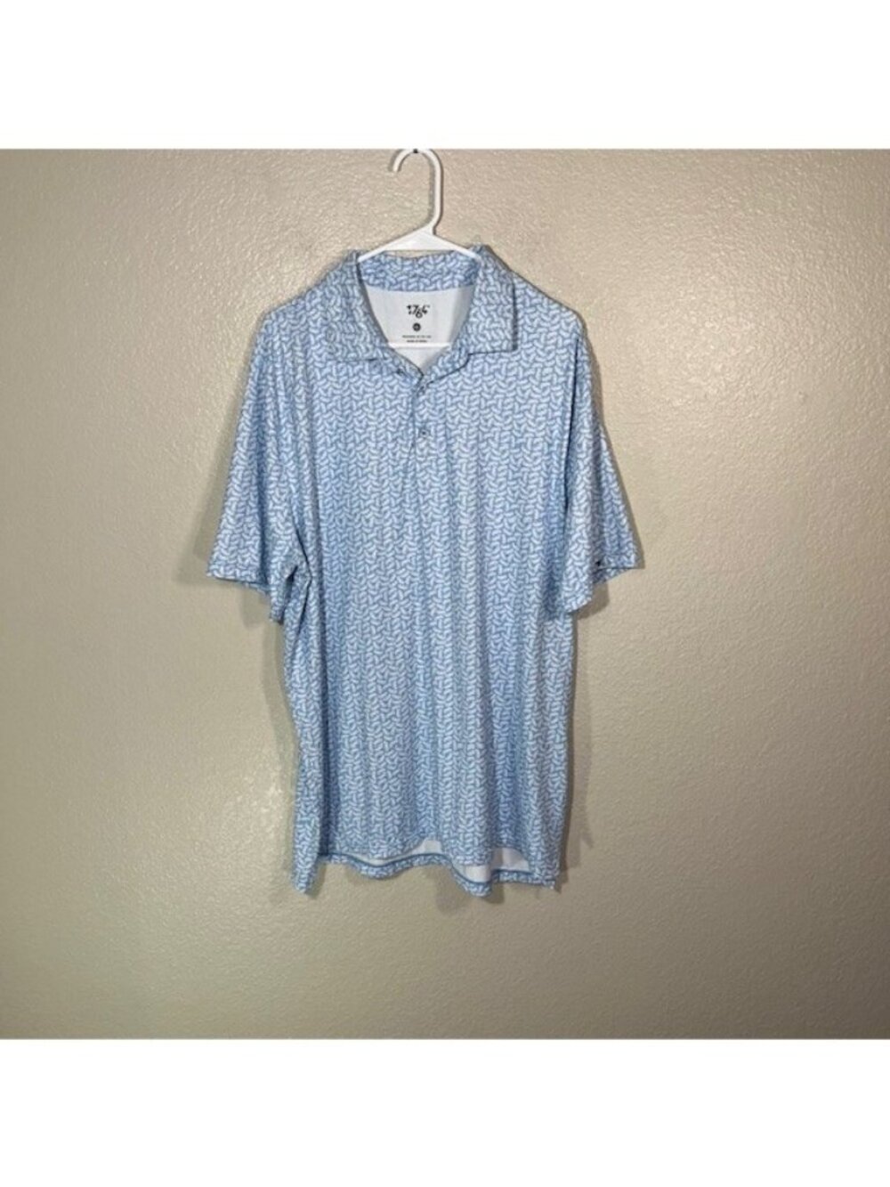 1764 Golf Polo Shirt Mens XL Athletic Stretch Motorcycle Print Art Blue White